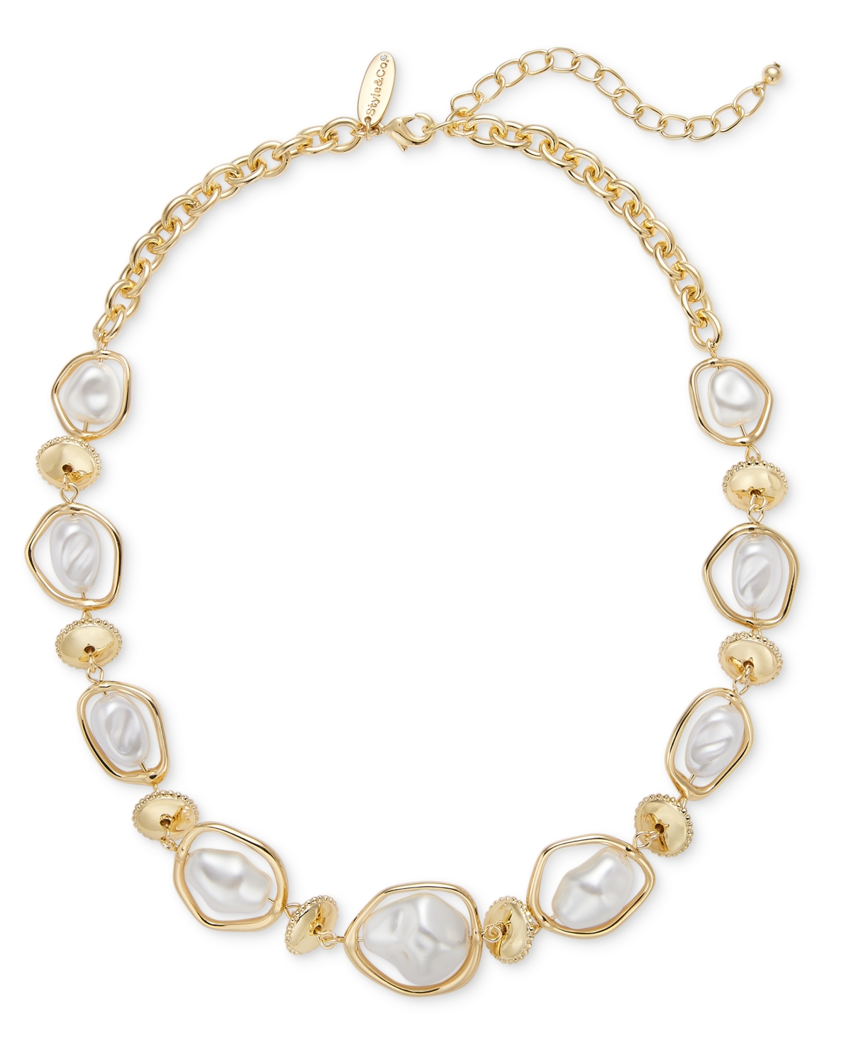 Gold-Tone Baroque Imitation Pearl Orbital Collar Necklace, 18" + 3" extender, Exclusively at Macy's - White