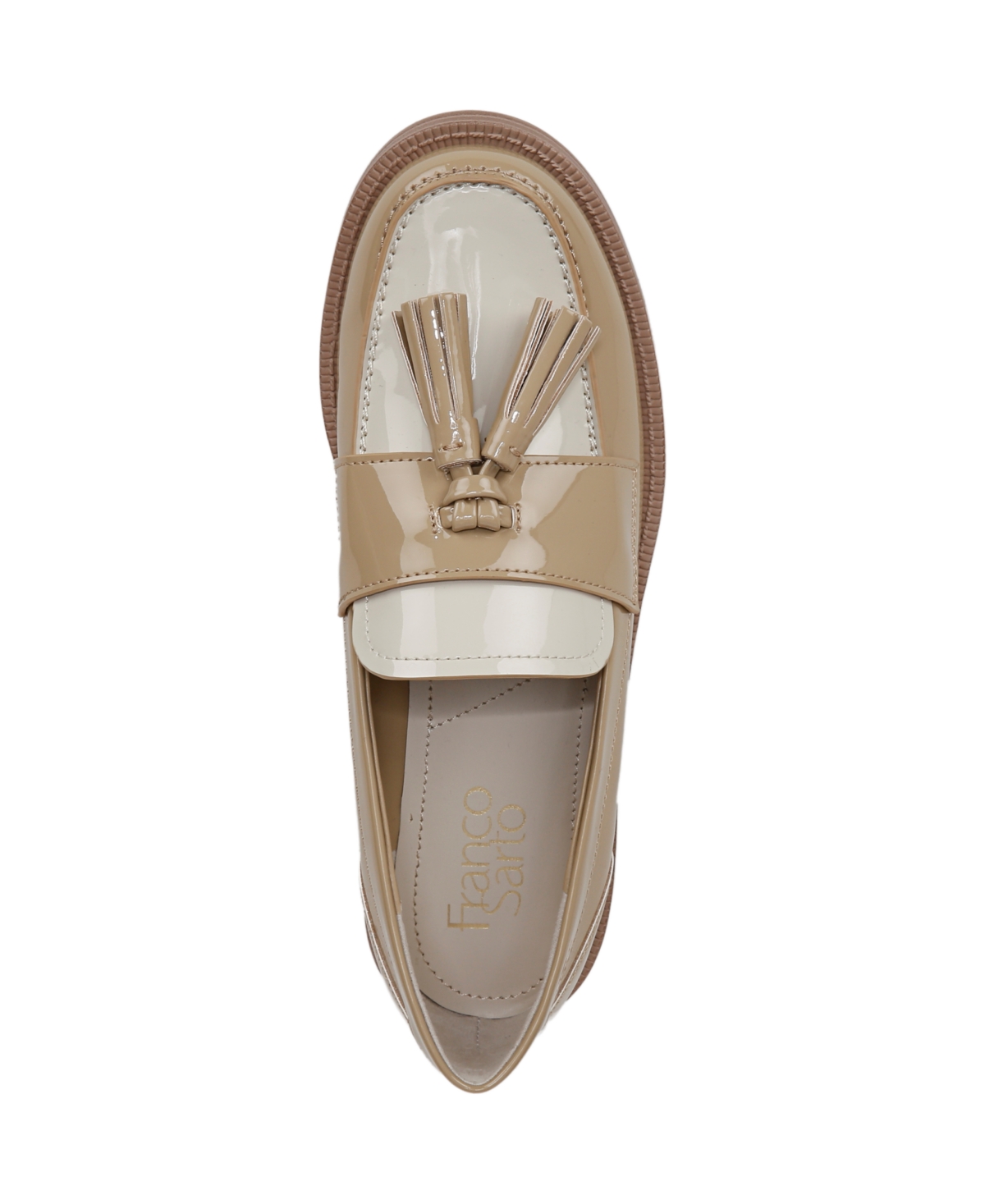 Franco Sarto Women's Lucia Round Toe Low Profile Tassel Loafers In Modern Taupe Patent Faux Leather