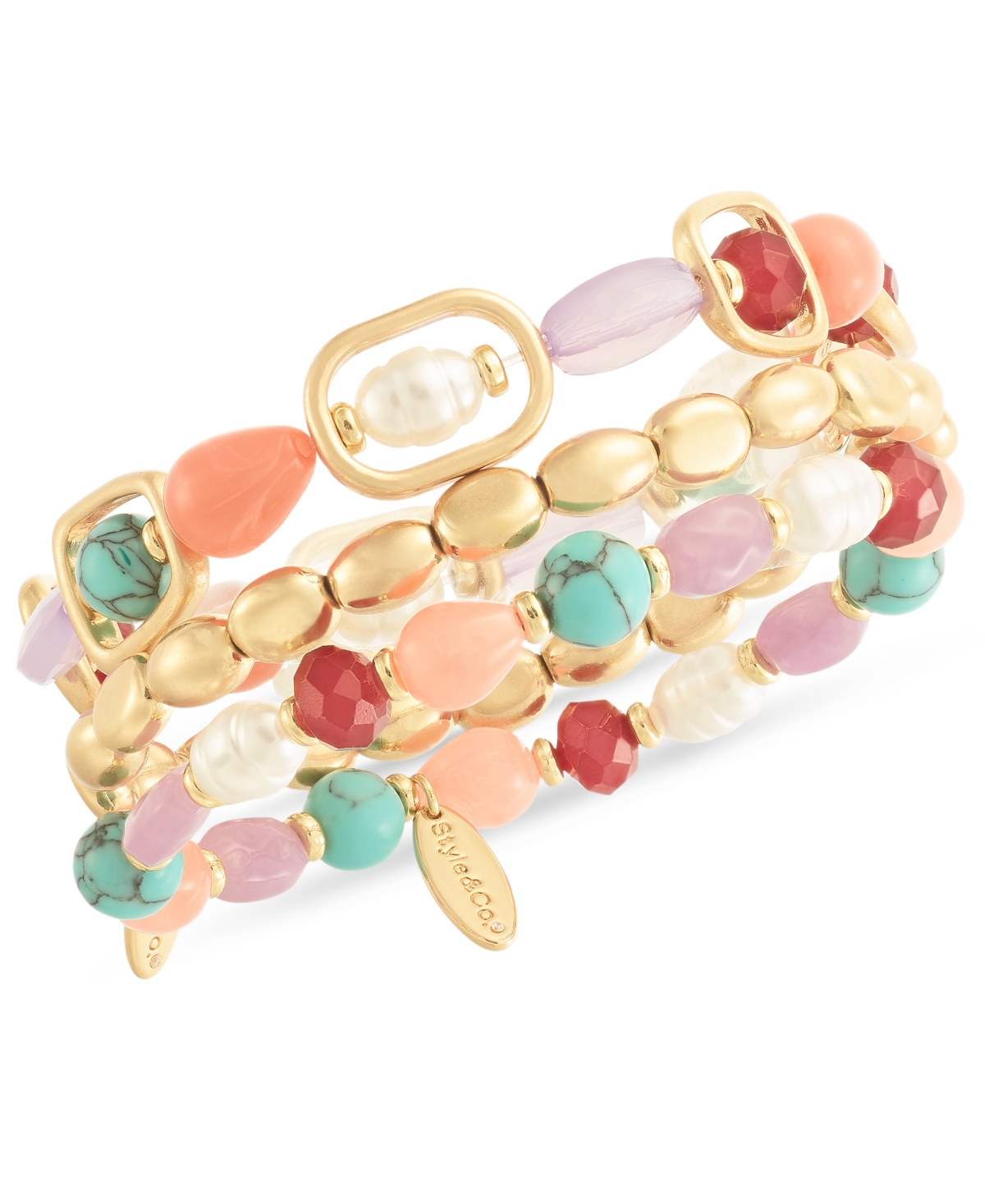Style & Co Gold-tone 3-pc. Set Mixed Stone Stretch Bracelets, Exclusively At Macy's
