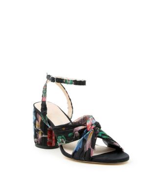 Women's Black Floral Organza Customizable Twist Sandals