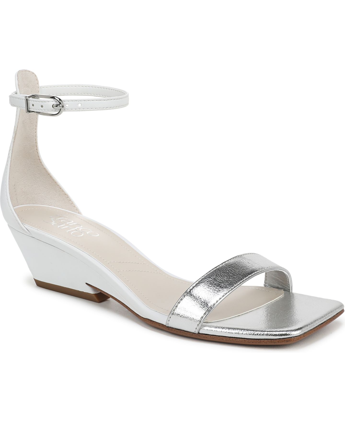 Женские сандалии Franco Sarto Sadie Open Square Toe Strappy Dress Sandals, цвет: Белый / Серебряная искусственная кожа — фото 1
