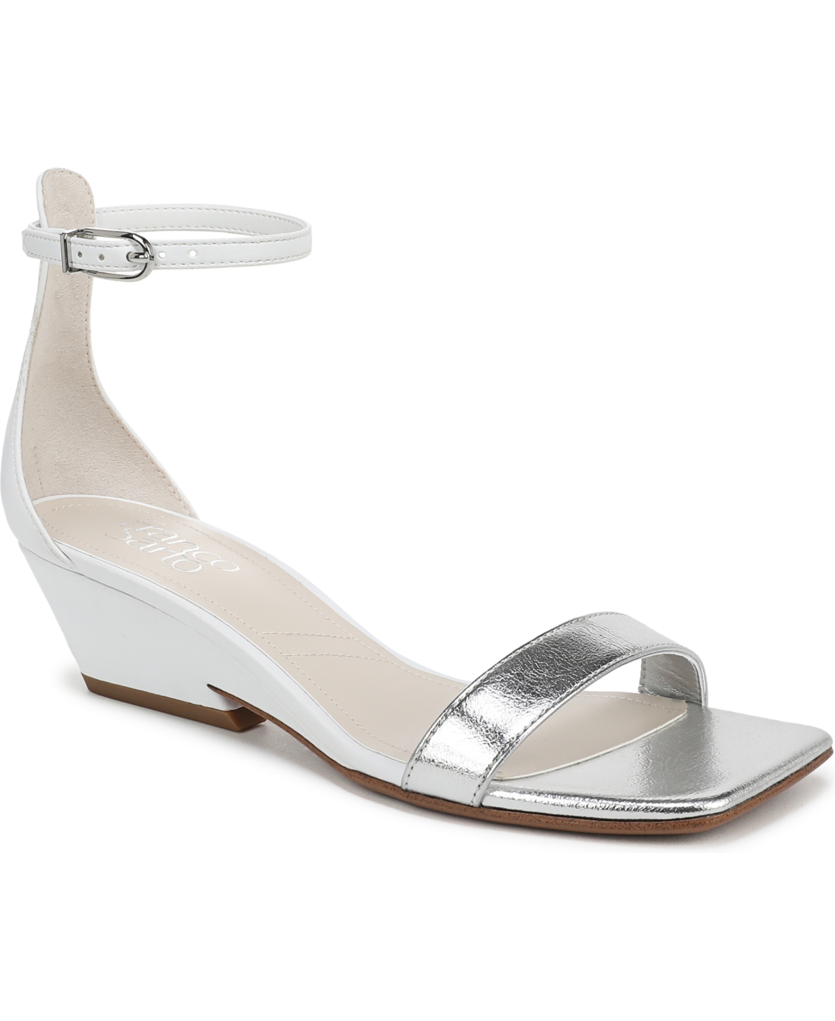 Franco Sarto Women's Sadie Open Square Toe Strappy Dress Sandals In White,silver Faux Leather