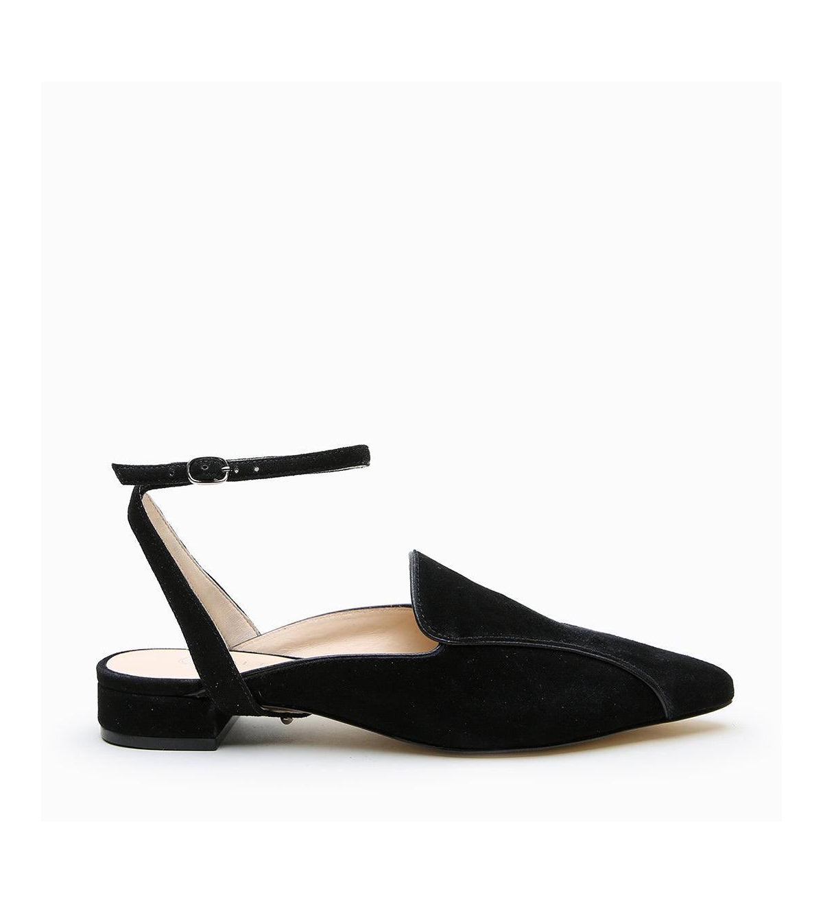 Women's Black Suede Marilyn Customizable Pointed Loafer Slides - Black suede