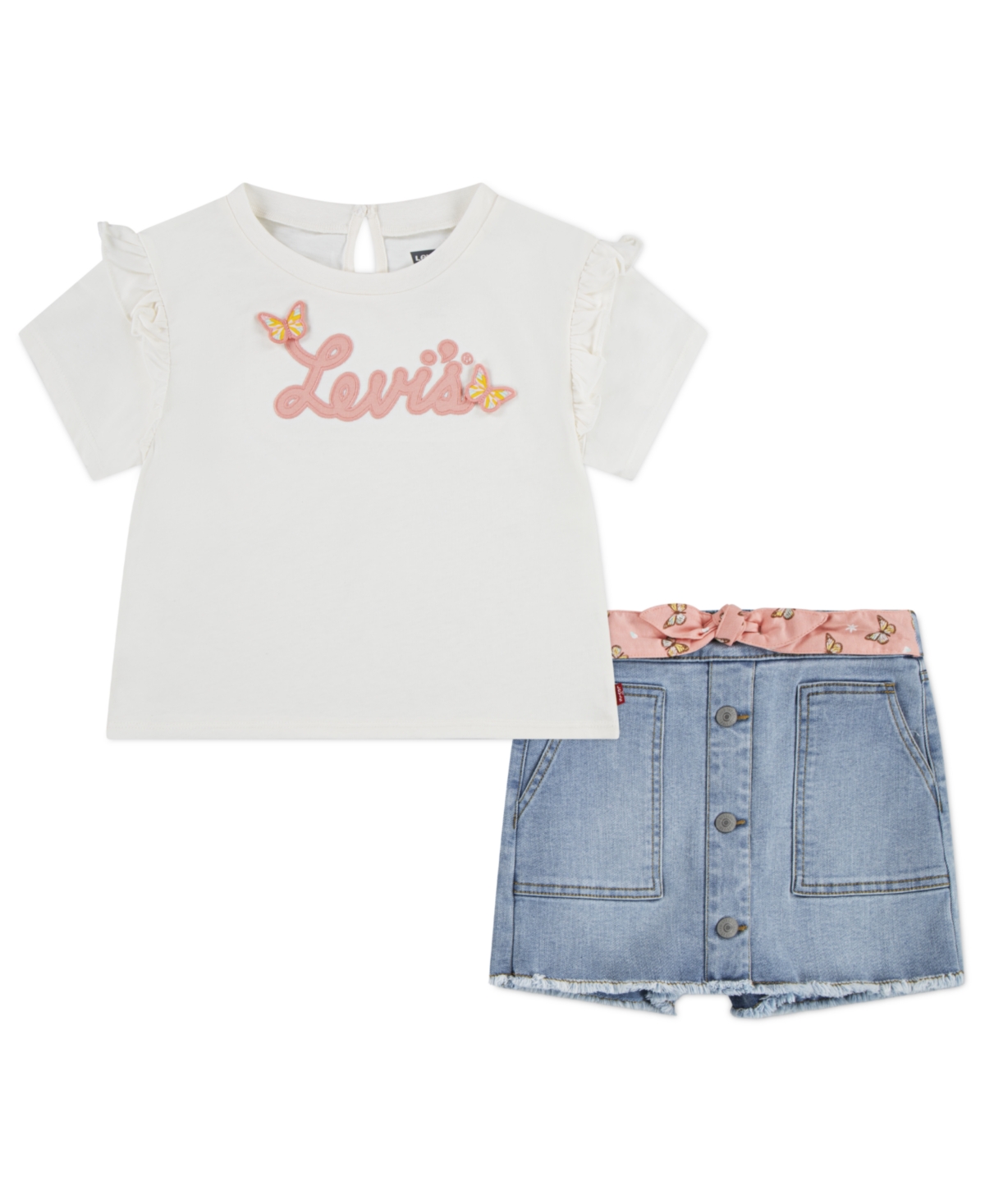 LEVI'S LITTLE GIRLS 2-PIECE RUFFLE T-SHIRT AND SKORT SET 
