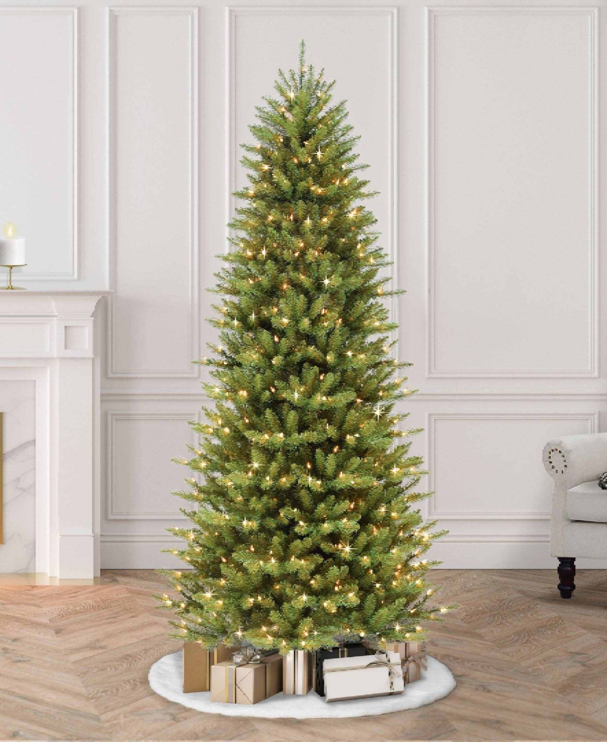 Puleo 7.5FT Pre-Lit Slim Franklin Fir Artificial Christmas Tree