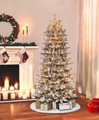 Puleo 7.5FT &nbsp;Pre-Lit Flocked Slim Fraser Fir Artificial Christmas Tree