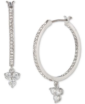 Marchesa - Silver-Tone Crystal Trio Charm Hoop Earrings
