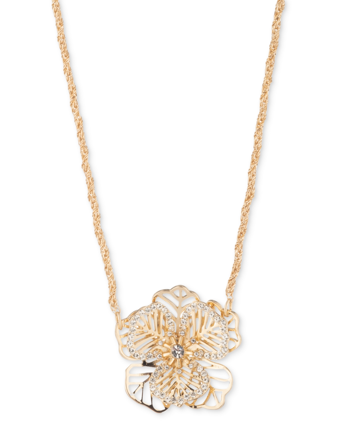 Gold-Tone Crystal Openwork Flower Pendant Necklace, 16" + 3" extender - Crystal White