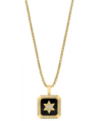 EFFY&reg; Men's Onyx & Diamond Star Inlay Square 22" Pendant Necklace in 14k Gold