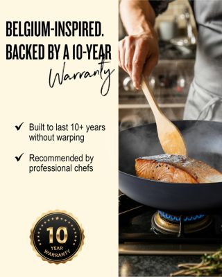 Forest Carbon Steel Frying Pan 2-Piece Set - Acacia Wood Handle, Pre-Seasoned & Made w/o PFAS, PFOA & PTFE - Induction & All Stovetop Compatible