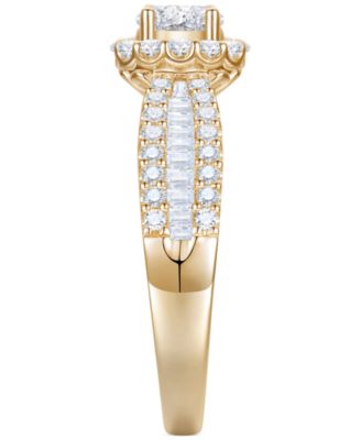 Diamond Oval Halo Three Row Engagement Ring (1 ct. t.w.) in 14k Yellow or White Gold 