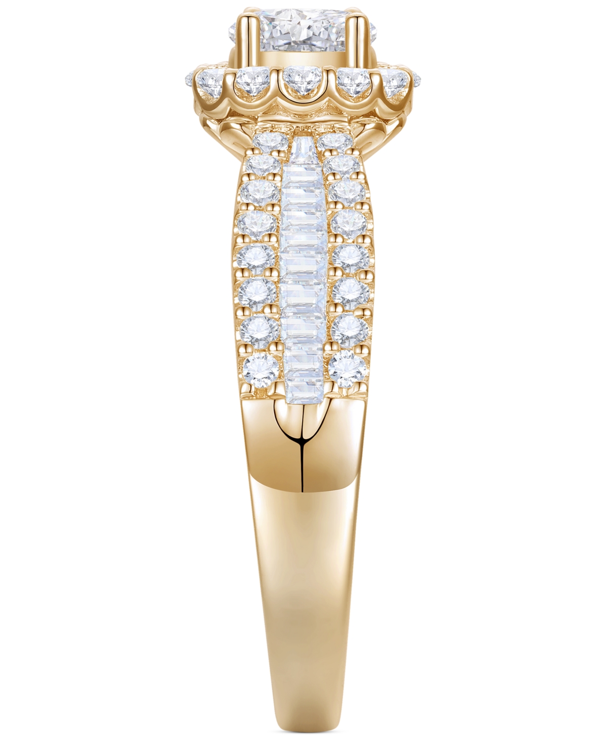 Macy's Diamond Oval Halo Three Row Engagement Ring (1 Ct. T.w.) In 14k Yellow Or White Gold In Yellow Gold