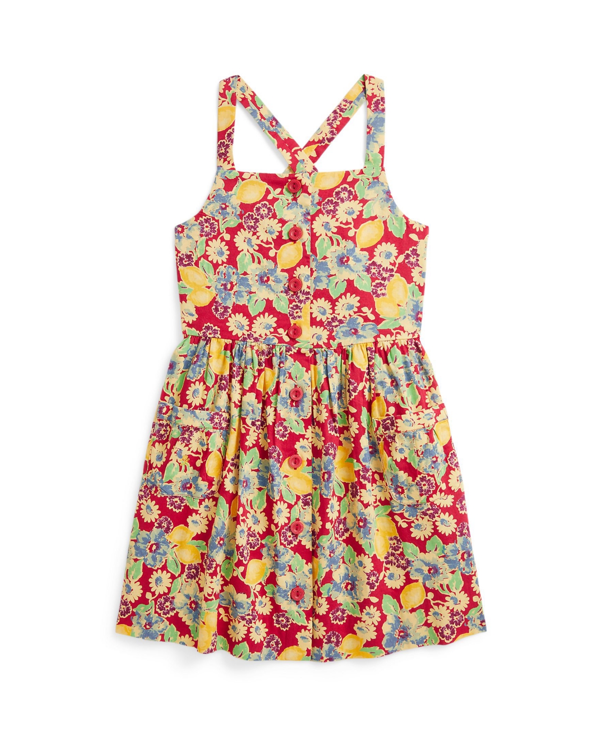 Polo Ralph Lauren Toddler And Little Girls Lemon-floral Slub Dress In Red