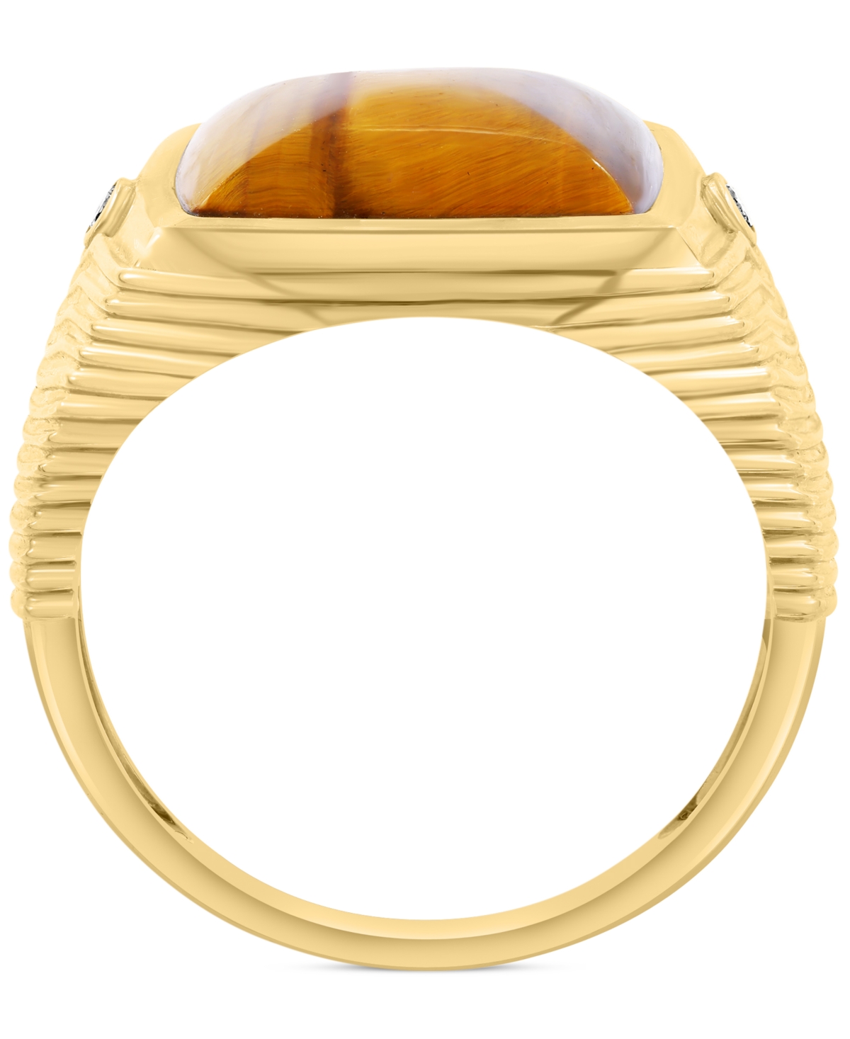 Effy Collection Effy Men's Tiger Eye & Diamond Accent Cushion Textured Ring In 14k Gold In Gold