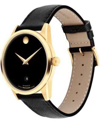 Men's Museum Classic Swiss Automatic Black Leather Watch, 40mm