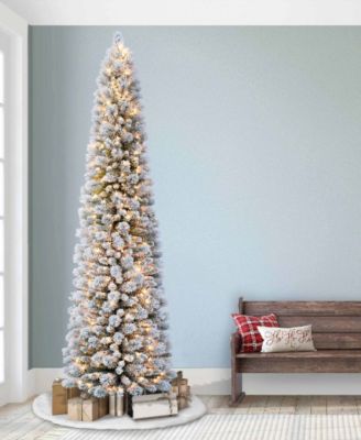 Puleo 9FT Pre-Lit Flocked Patagonia Pine Pencil Artificial Christmas Tree