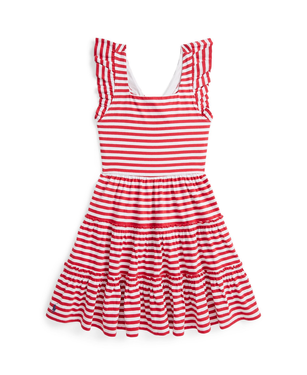 Polo Ralph Lauren Striped Ruffled Cotton Jersey Dress In Assorted