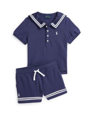 Toddler and Little Girls Stretch Mesh Sailor Polo Shirt