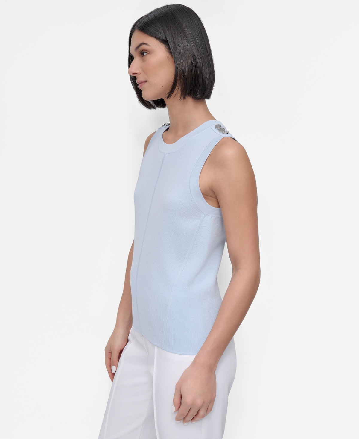 Dkny Shoulder Button Sleeveless Sweater In Skyway Blue