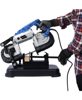 High-Performance Portable Band Saw with Removable Stainless Steel Base, 45°-90° Cutting, 10A 1100W Motor, 5-inch Depth Cut,
