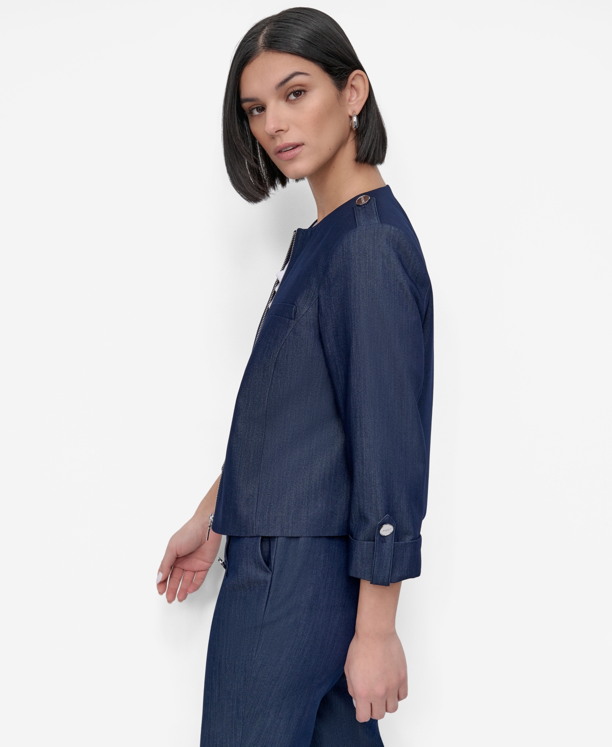 DKNY WOMEN'S ROLL-TAB-SLEEVE ZIP-FRONT JACKET 