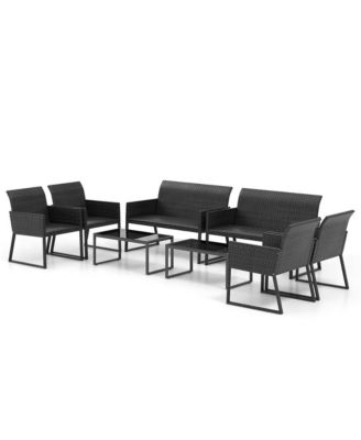 8 Piece Patio Weather Resistant Wicker Furniture Set Outdoor Conversation Set w/ Quick Dry Foam