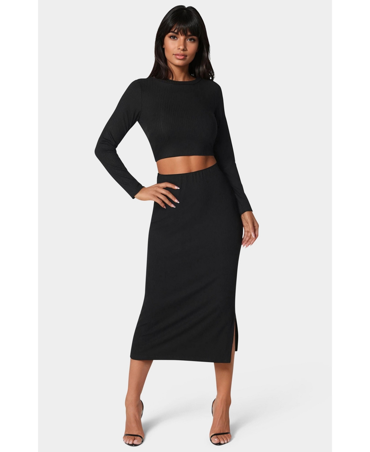 Women's Two Piece Rib Sweater Set - Black