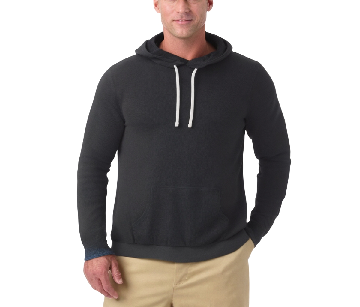 Big & Tall Waffle-Knit Thermal Hoodie - Heather olive