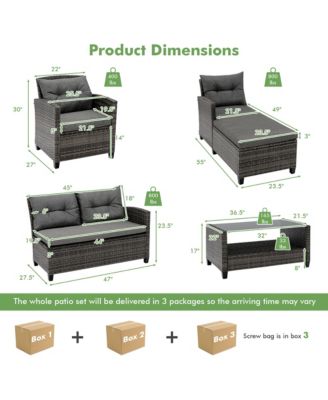 4 Piece Rattan Outdoor Conversation Sectional Sofa Set Patio Furniture Set w/ Cushions