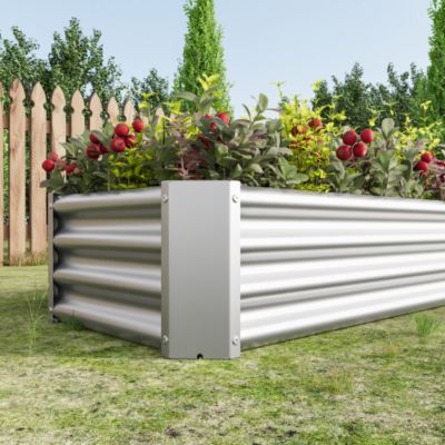 Metal Raised Garden Bed Rectangle Raised Planter 4ft L x 2ft W x 1ft H for Flowers Vegetables Herb Silver