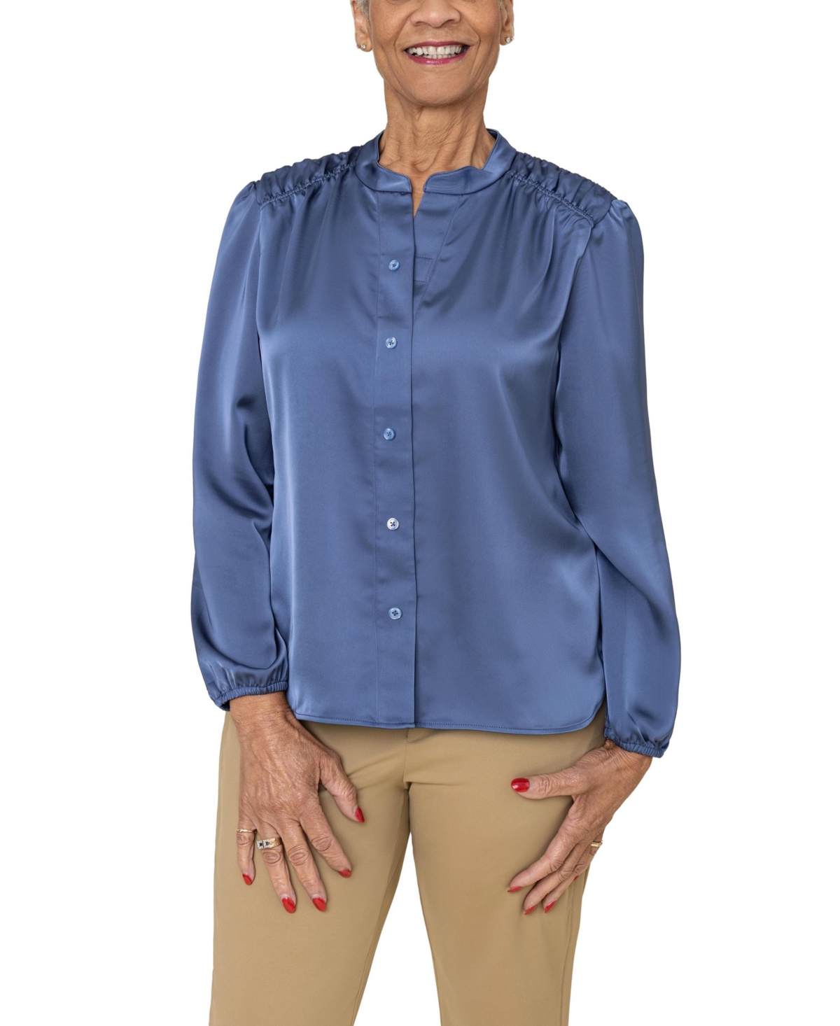 Women's s Magnetic-Button Blouse - Slate blue