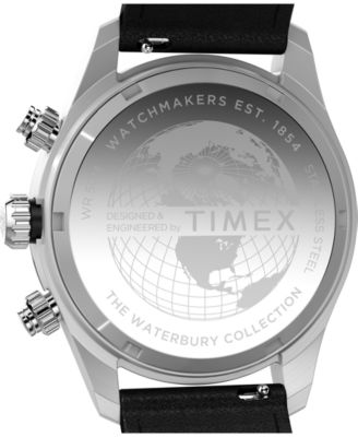 Men's Quartz Analog Black Leather Watch, 39mm