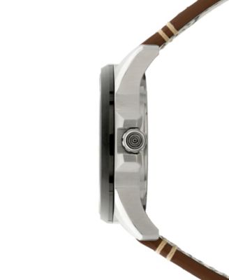 Men's Hawker Harrier Farley Multifunction Brown Leather Strap Watch, 44mm