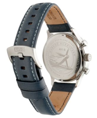 Men's Hawker Hurricane Classic Chronograph Blue Leather Strap Watch, 43.5mm