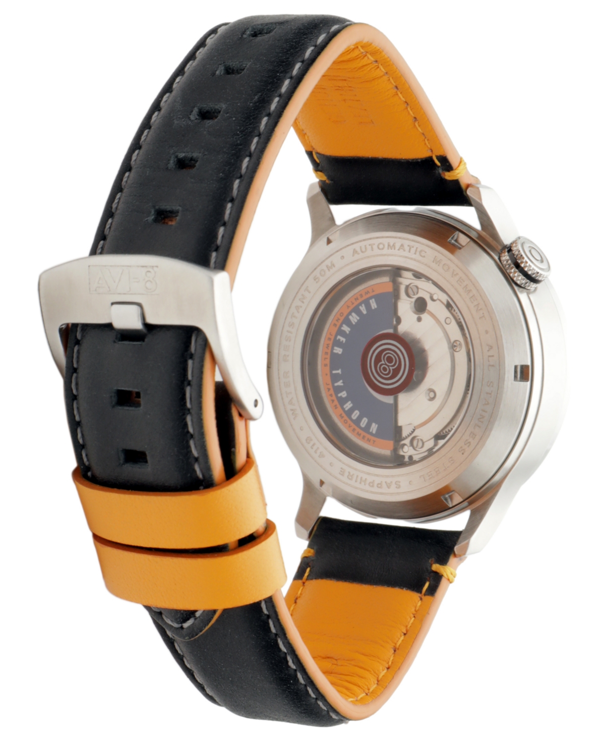 Avi-8 Men's Hawker Typhoon Baldwin Automatic Black Leather Strap Watch, 42mm In Black