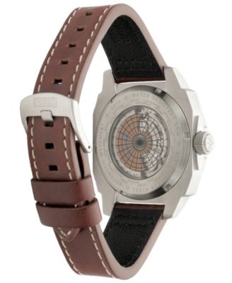 Men's Hawker Hunter Atlas GMT Automatic Brown Leather Strap Watch, 44mm