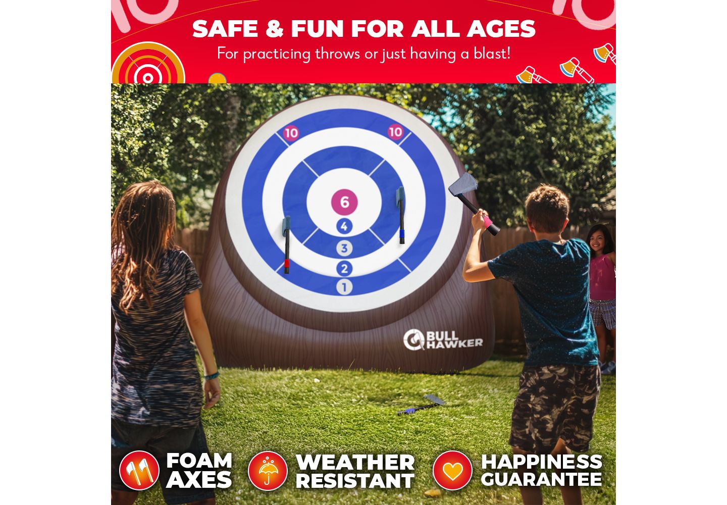 Детская игрушка SWOOC Bull Hawker Over 6ft Tall Inflatable Foam Axe Game with 15+ Games, 2-8 Players, Ages 4+, цвет: Коричневый — фото 3