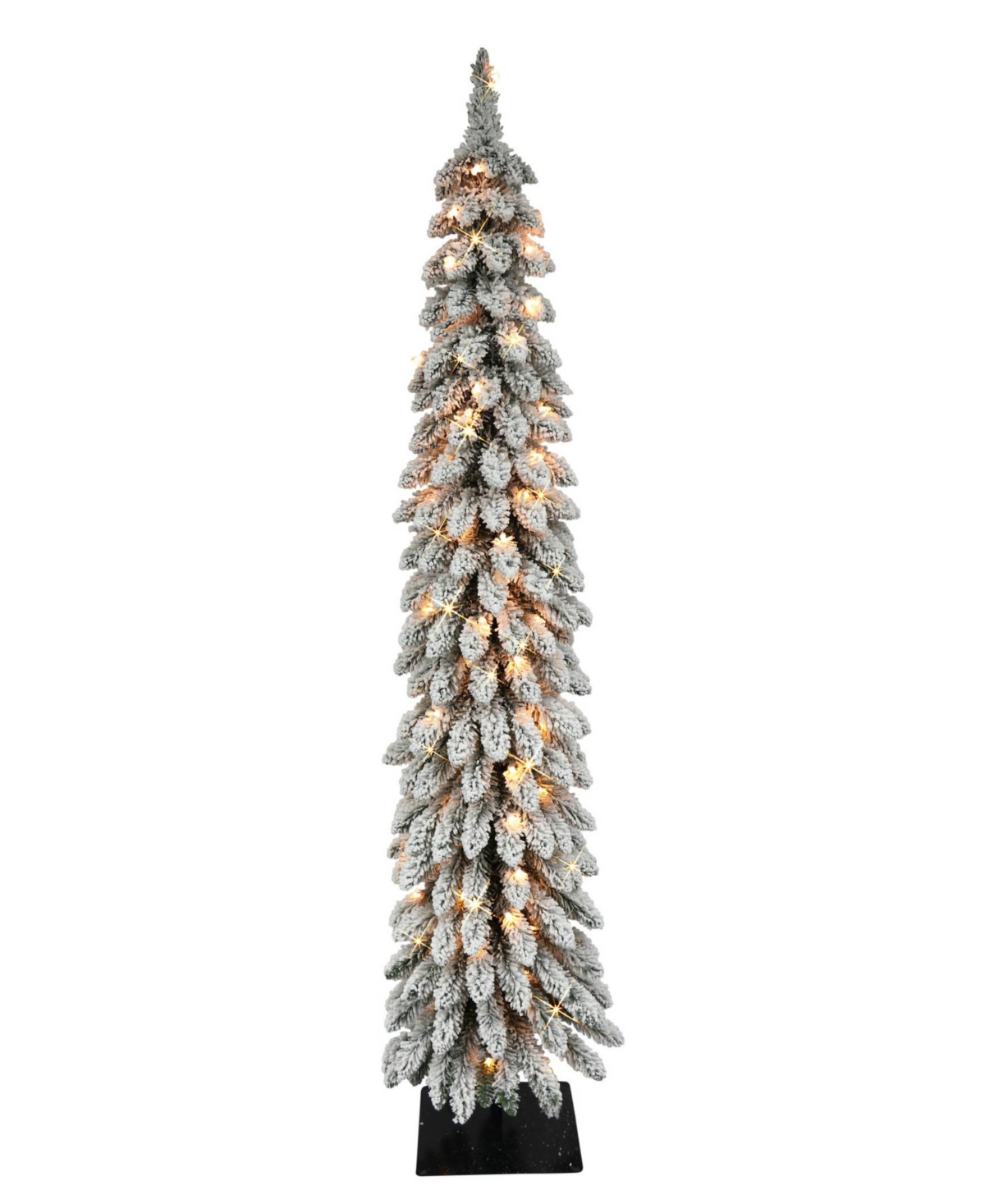 6FT Pre-Lit Flocked Alpine Pencil Artificial Christmas Tree - Green