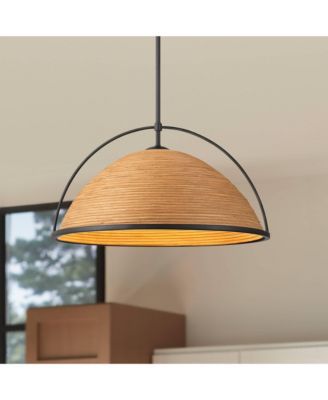 William 22" Modern 4-Light Pendant Chandelier Ceiling Light Fixture Dining Room Over Table Black Finish Rattan