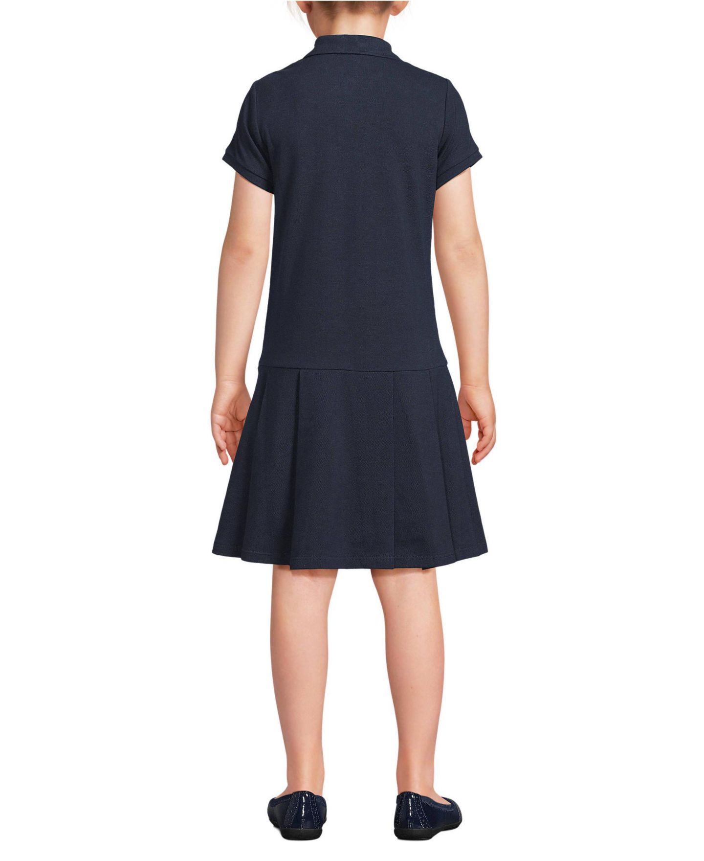 Платье Lands' End Short Sleeve Mesh Pleated Polo Dress для девочек, цвет: Тёмно-синий — фото 2
