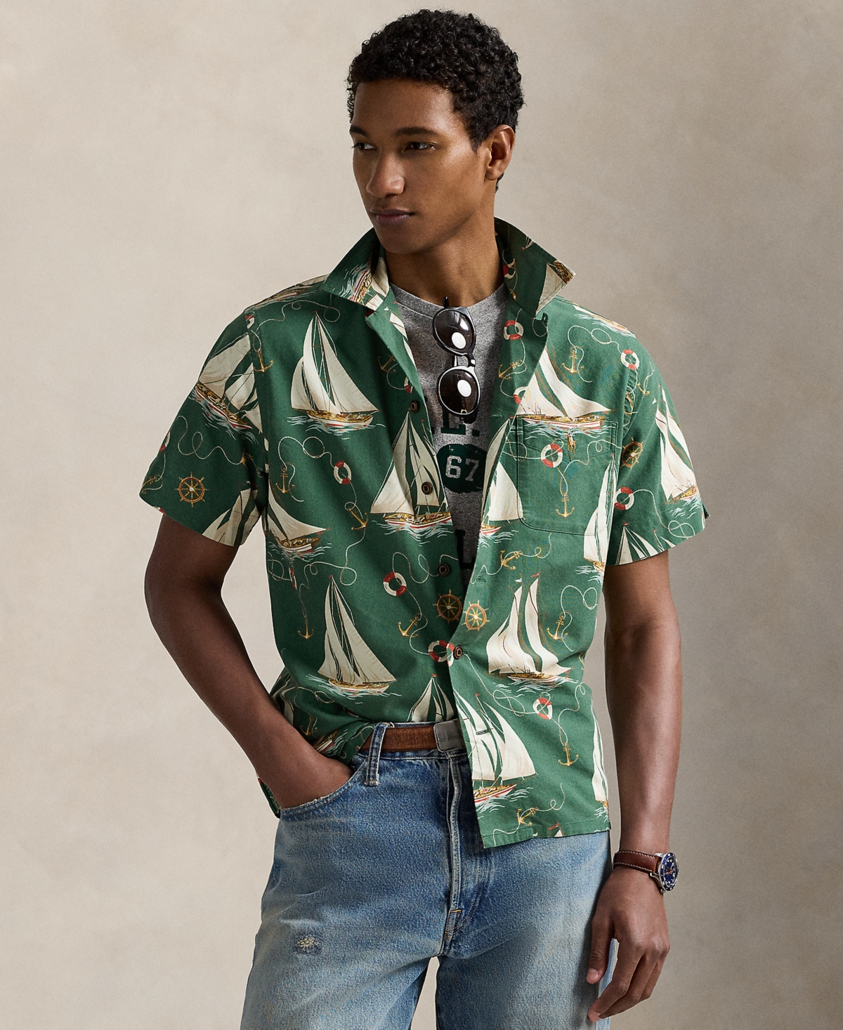 Polo Ralph Lauren Men's Classic-fit Sailboat Oxford Camp Shirt