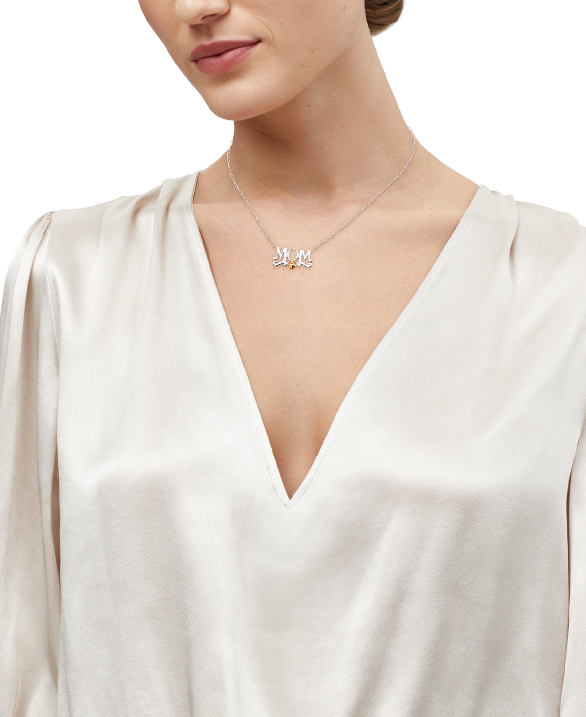Macy's Diamond Accent Mom Rose 18" Necklace In Sterling Silver & 14k Gold-plate In Sterling Silver  Gold-plate