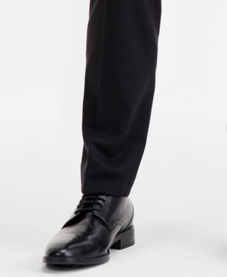 Men's Modern-Fit Stretch Black Solid Wool-Blend Suit Separate Pants