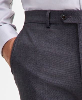 Men's Modern-Fit Stretch Charcoal Birdseye Wool-Blend Suit Separate Pants 