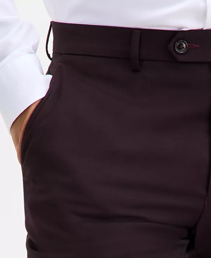 Men's Modern-Fit Stretch Bordeaux Wool-Blend Suit Separate Pants - thumbnail 5