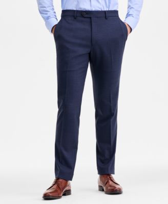Men's Modern-Fit Stretch Blue Sharkskin Wool-Blend Suit Separate Pants
