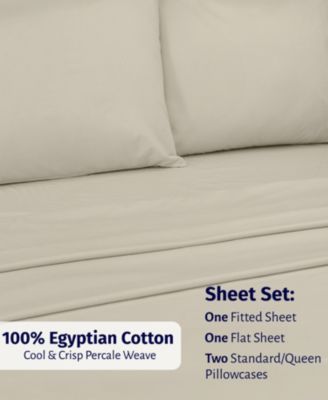 Certified Luxury Queen Bed Sheet Set - 100% Egyptian Cotton Sheets Queen, Classic Percale, Deep Pockets, Cool and Durable Bedding