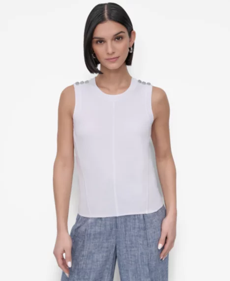 Petite Crewneck Sleeveless Top - White