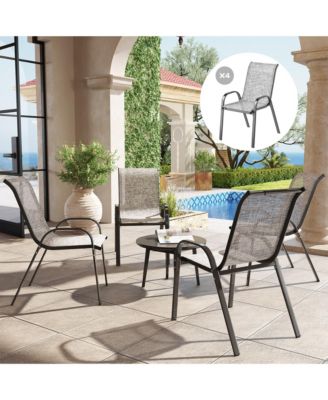 Set of 4 Patio Dining Chairs, Stackable Outdoor Chairs,