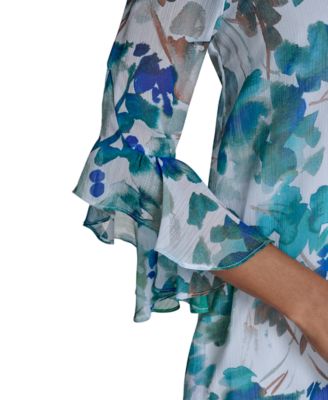 Calvin Klein Women's Floral Chiffon V-neck Shift Dress - Macy's